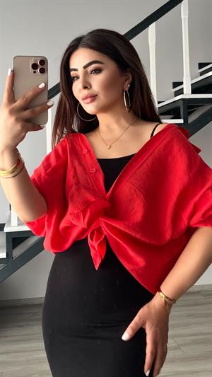 Kırmızı Oversize Tnsel Gömlek