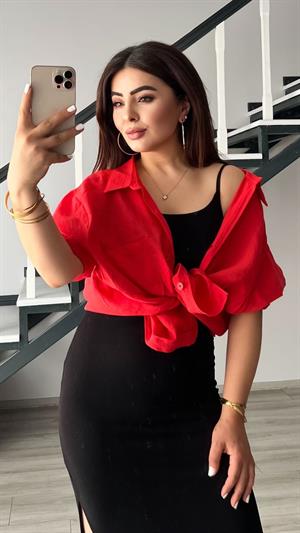 Kırmızı Oversize Tnsel Gömlek