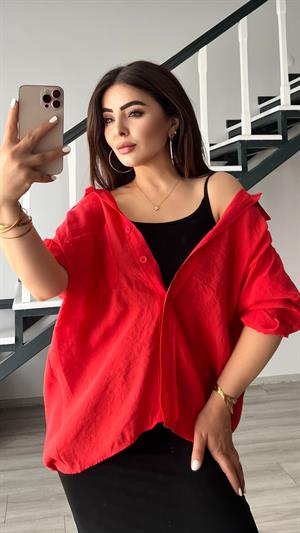 Kırmızı Oversize Tnsel Gömlek