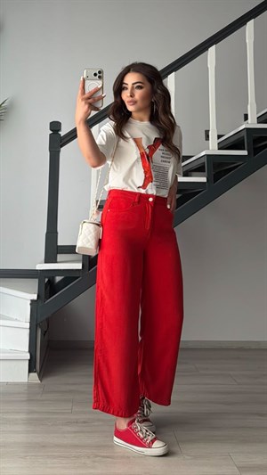 Red Tencel Culotte Pants