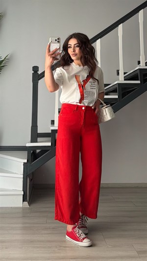 Red Tencel Culotte Pants