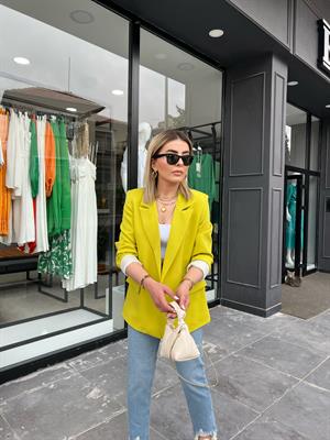 Kivi Astarı Çizgili Blazer Ceket 