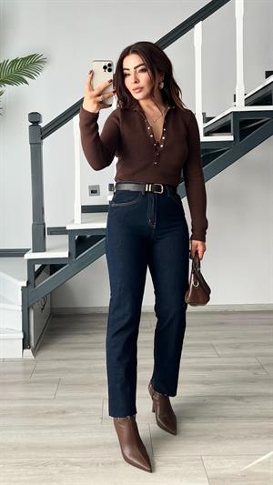 Koyu Lacivert Likralı Boy Fit Jean