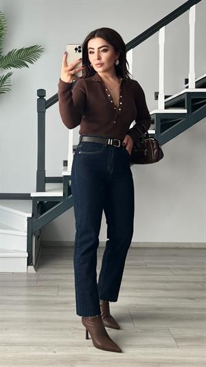 Koyu Lacivert Likralı Boy Fit Jean