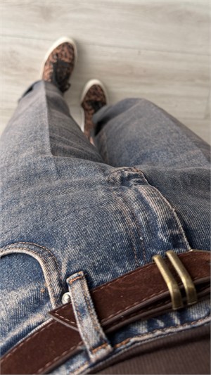 Dark Blue Distressed Washed Belted Skater Jeans