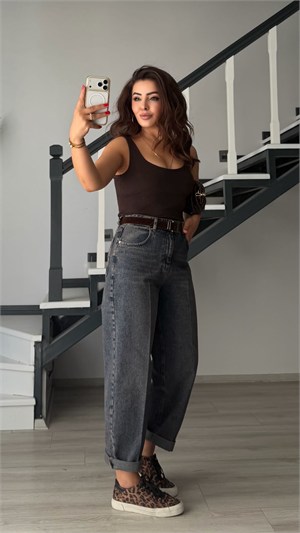 Dark Blue Distressed Washed Belted Skater Jeans