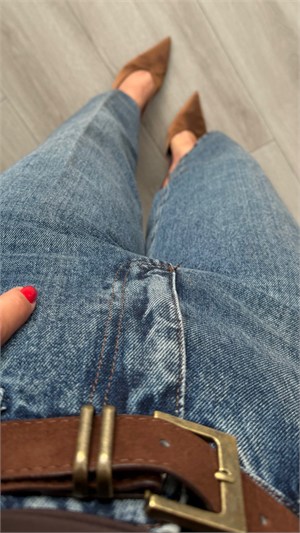 Dark Blue Belted Skater Jeans