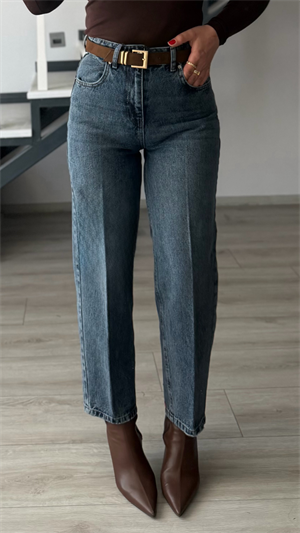 Dark Blue Belted Skater Jeans