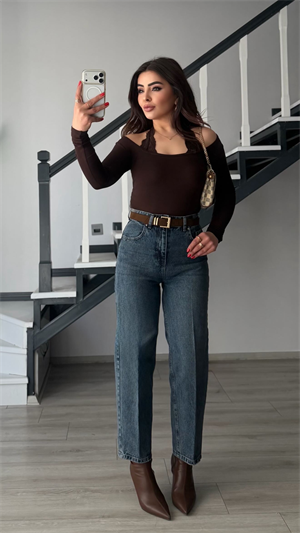 Dark Blue Belted Skater Jeans