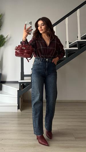 Dark Blue Cropped Straight Jeans