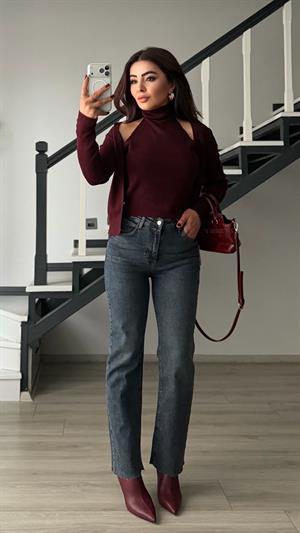 Koyu Mavi Likralı Push Up Straight Jean