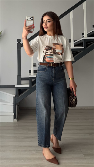 Koyu Mavi Süet Kemerli Skater Jean