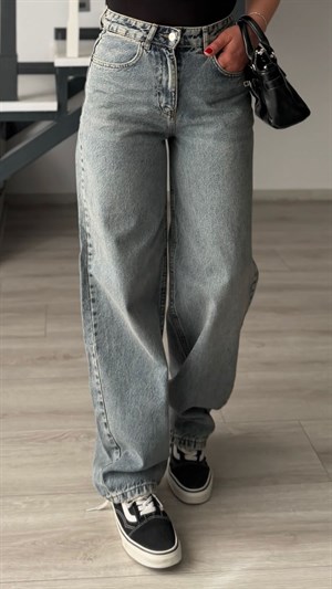 Koyu Mavi Yıkamalı Baggy Jean