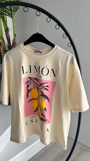 Krem Limon Baskılı Tişört