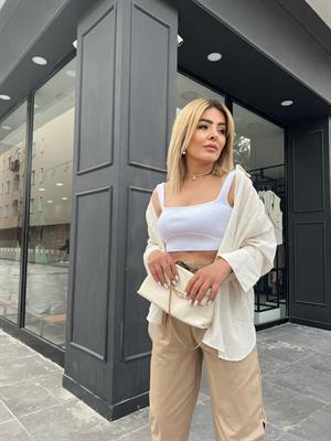 Krinkıl Yanları Yırtmaçlı Dirsek Kol Gömlek