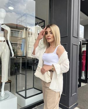 Krinkıl Yanları Yırtmaçlı Dirsek Kol Gömlek