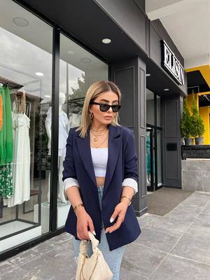 Lacivert Astarı Çizgili Blazer Ceket 