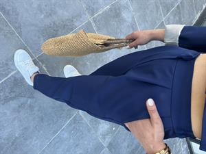 Lacivert Beli Lastikli Pens Detaylı Pantolon 