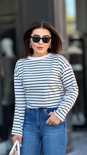 Lacivert Beyaz Çizgili Sweatshirt 