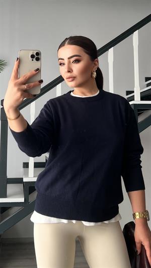 Lacivert Bisiklet Yaka Yünlü Basic Kazak