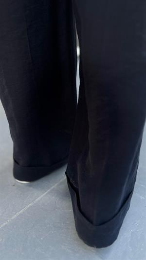 Lacivert Duble Paça Premium Tensel Doku Palazzo Pantolon