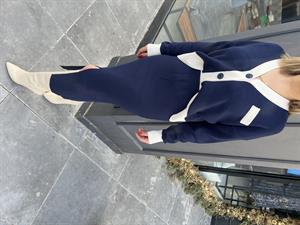 Navy Blue and Ecru Two-Piece Steel Knit Set