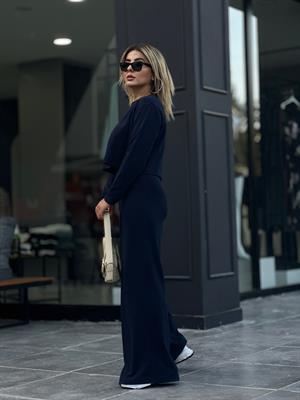 Navy Blue Corduroy Knit 2-Piece Set