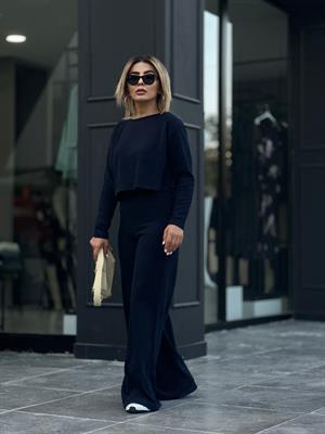 Navy Blue Corduroy Knit 2-Piece Set