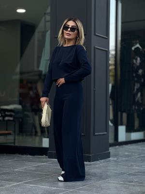 Navy Blue Corduroy Knit 2-Piece Set