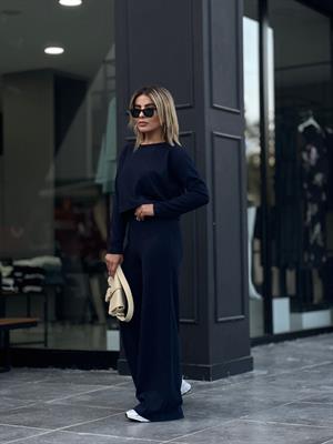 Navy Blue Corduroy Knit 2-Piece Set