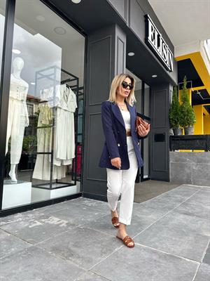 Lacivert Gold Düğme Blazer Ceket 
