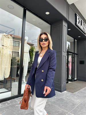 Lacivert Gold Düğme Blazer Ceket 