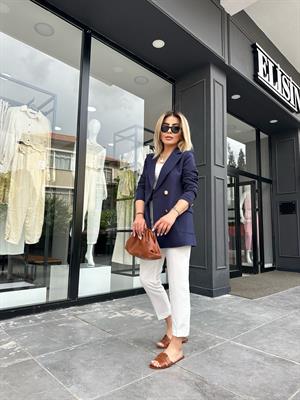 Lacivert Gold Düğme Blazer Ceket 