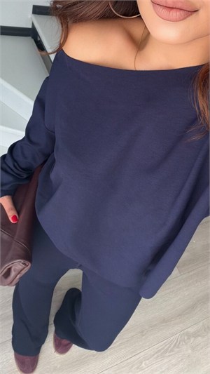 Navy Blue Boat Neck Modal Set