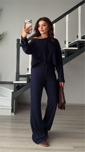 Navy Blue Boat Neck Modal Set