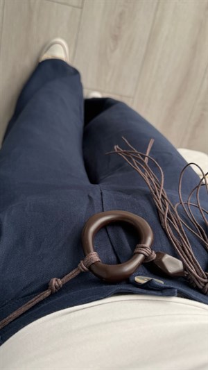 Navy Blue Belted Raw Linen Pants