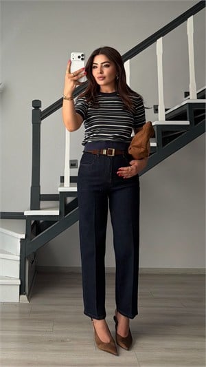 Navy Blue Belted Skater Jeans