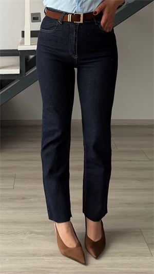 Lacivert Kemerli Straight Jean
