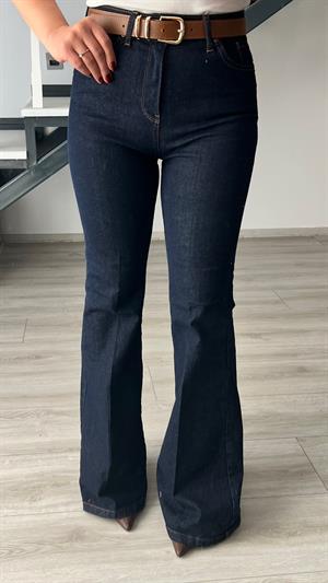 Lacivert Likralı İspanyol Paça Jean