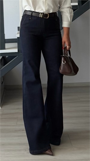 Navy Blue Lycra Flare Jeans with Side Pockets