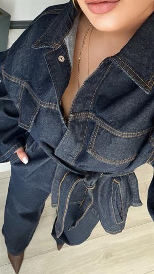 Lacivert Marka Model Belden Bağlamalı Denim Takım