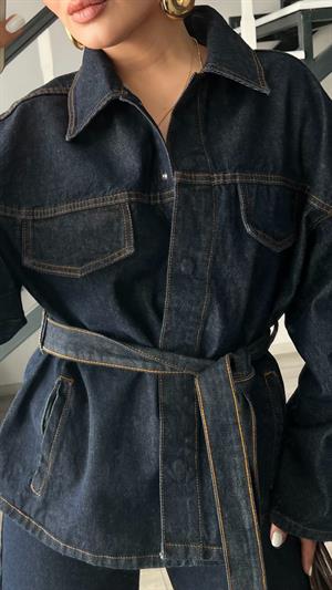 Lacivert Marka Model Belden Bağlamalı Denim Takım