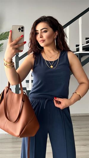 Lacivert Modal Kumaş Atlet-Pantolon Takım