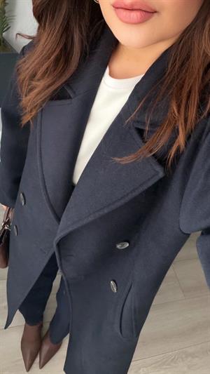 Lacivert Oversize Kaşe Kaban