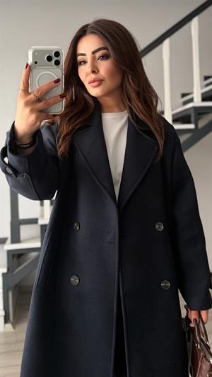 Lacivert Oversize Kaşe Kaban