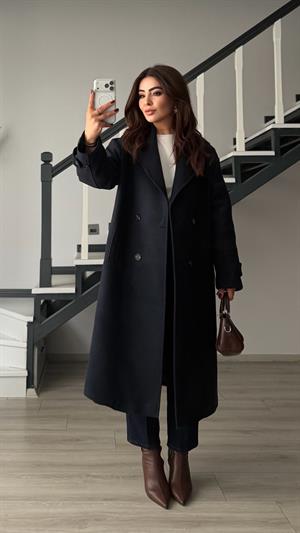 Lacivert Oversize Kaşe Kaban