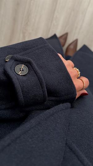 Lacivert Oversize Kaşe Kaban