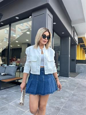 Lacivert Pileli Şort Etek 