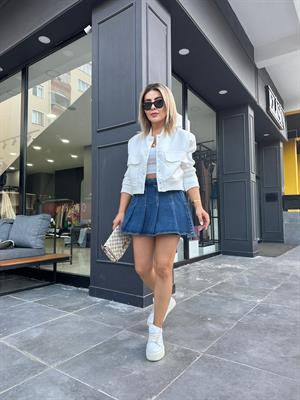 Lacivert Pileli Şort Etek 