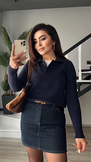 Lacivert Polo Yaka Tok Doku Triko Kazak